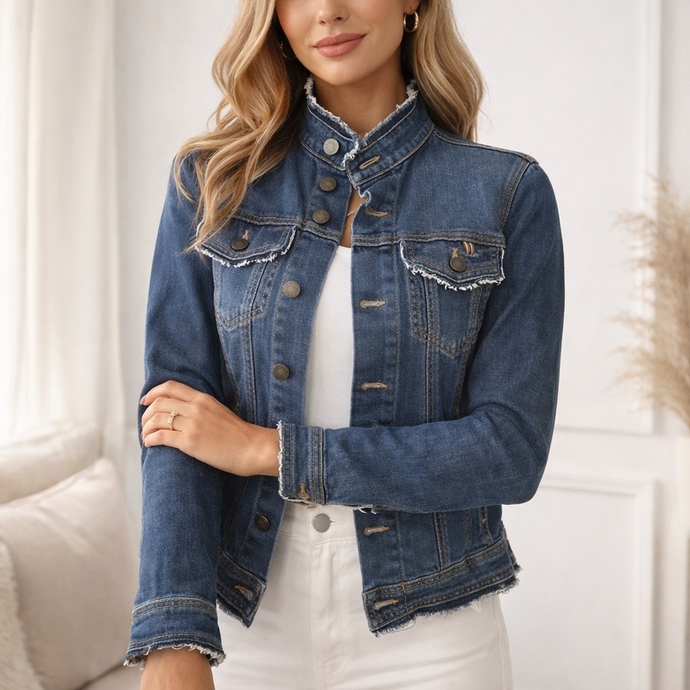 Atelier Notify Paris Jeanne Frayed Denim Jacket Made in Italy new US S/6 blue